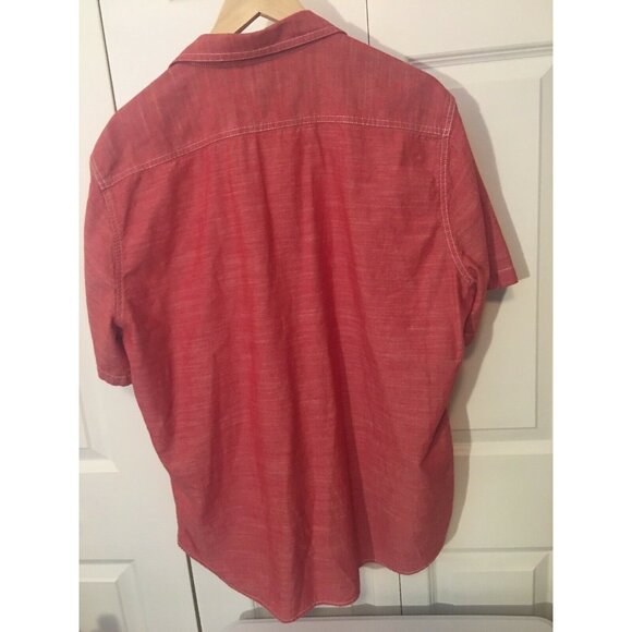 WOOLRICH Button Shirt ~‎ Men XL Red Short Sleeve Chambray Cotton Work Wear - Picture 6 of 6